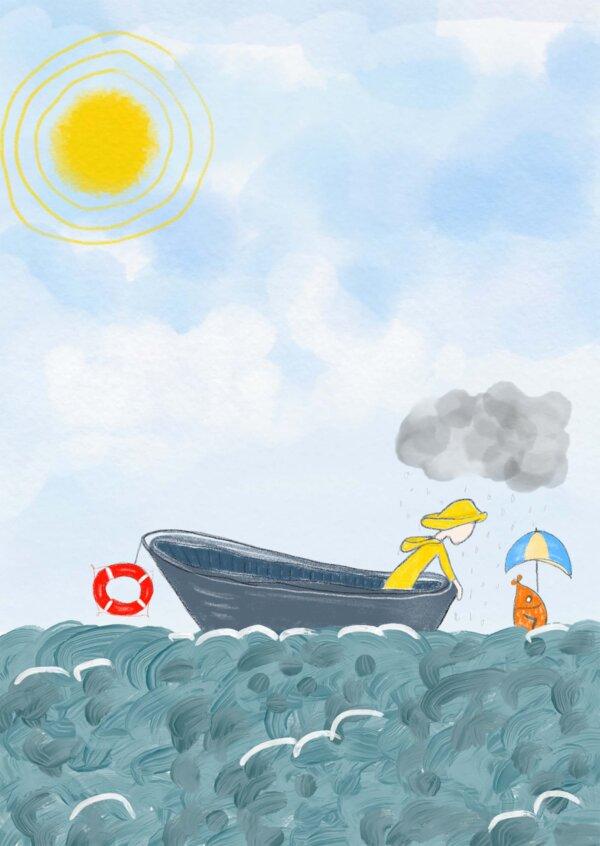 Illustratie van bootje op zee